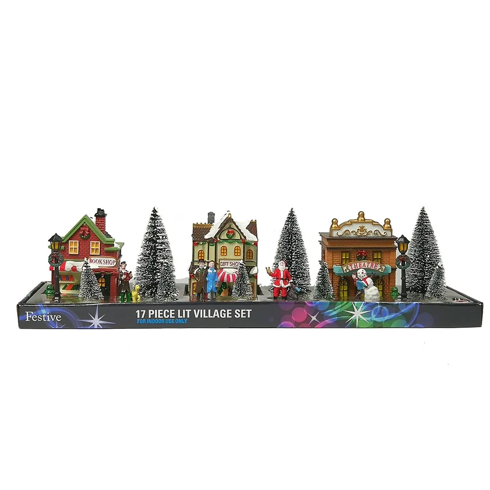 Set of 17 Christmas Street Scene Light-Up Decorations Set of 17 Christmas Street Scene Light-Up Decorations