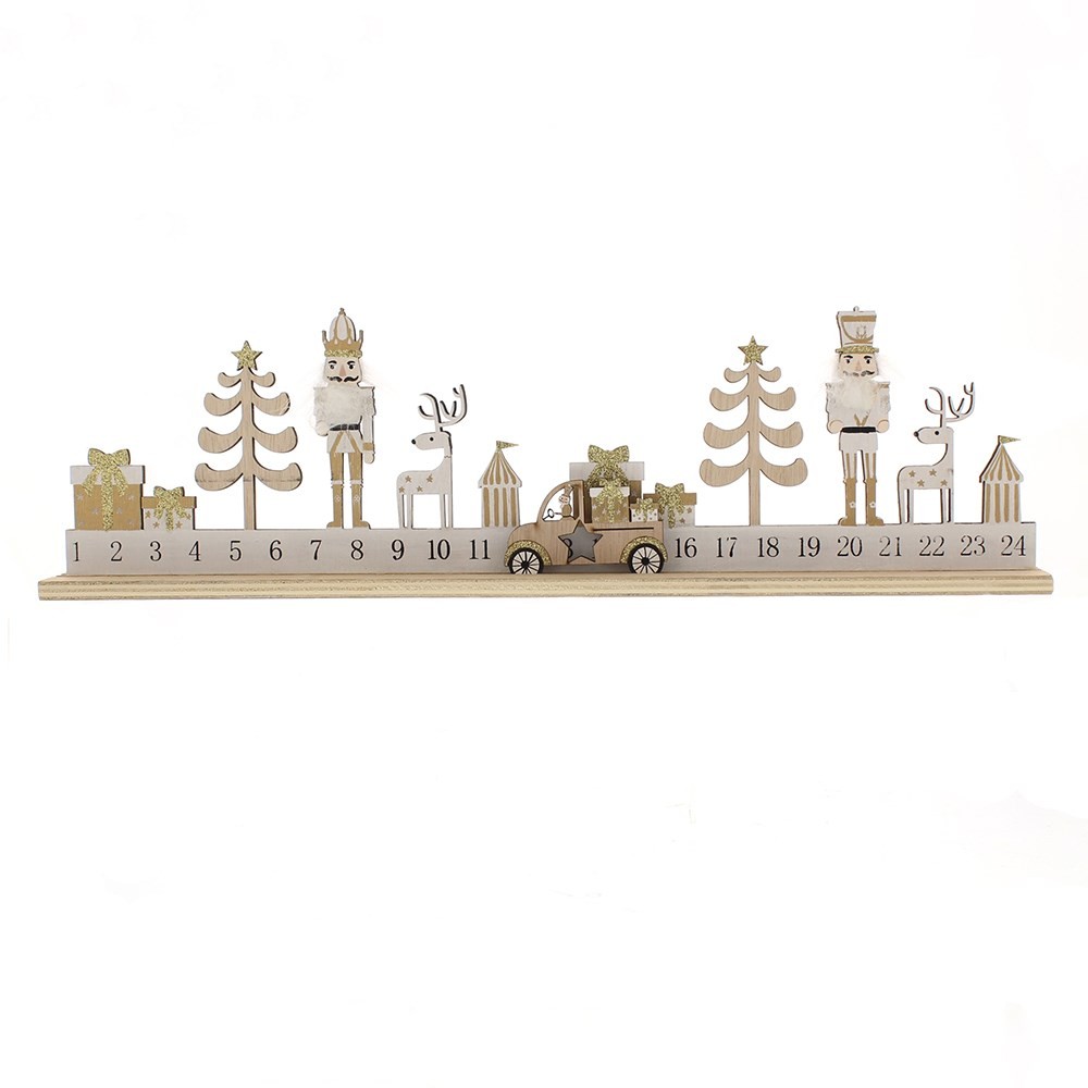 45cm Gold Wooden Advent Calendar with Nutcracker 45cm Gold Wooden Advent Calendar with Nutcracker