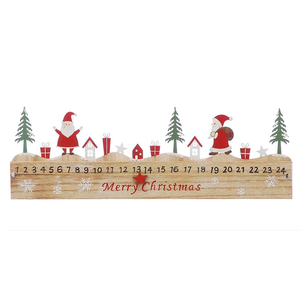 45cm Wooden Advent Calendar with Santa