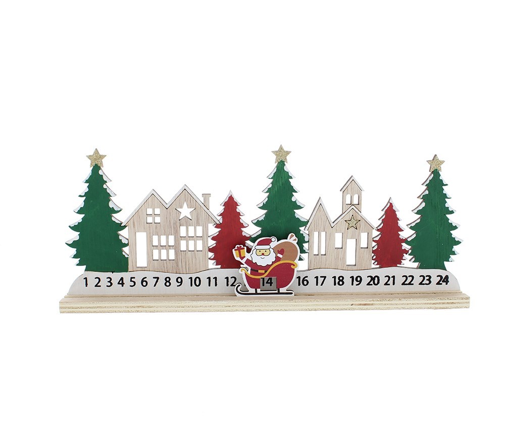 30cm Red and Green Wooden Advent Calendar with Santa 30cm Red and Green Wooden Advent Calendar with Santa