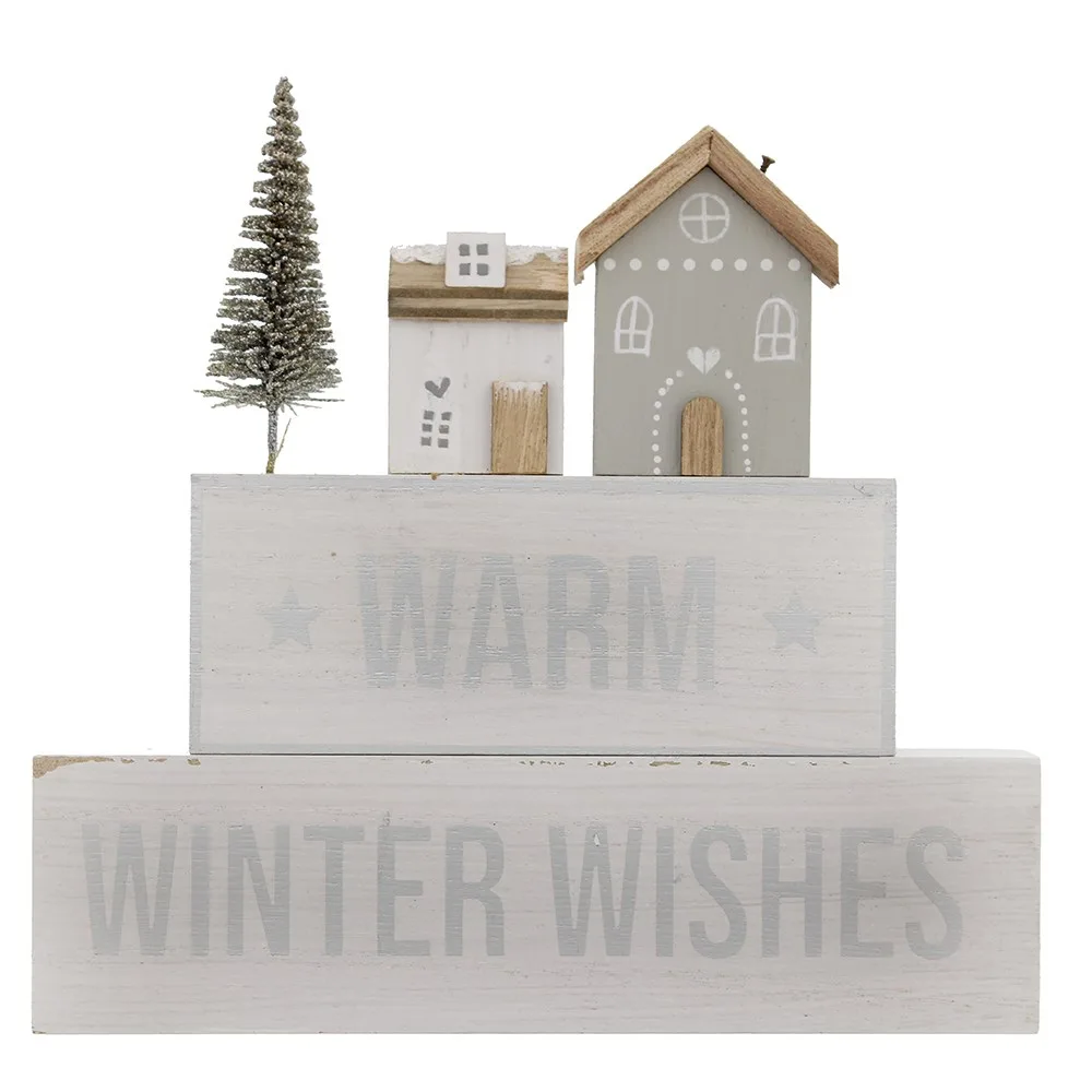 20cm Warm Winter Wishes Stacked Block Sign 20cm Warm Winter Wishes Stacked Block Sign