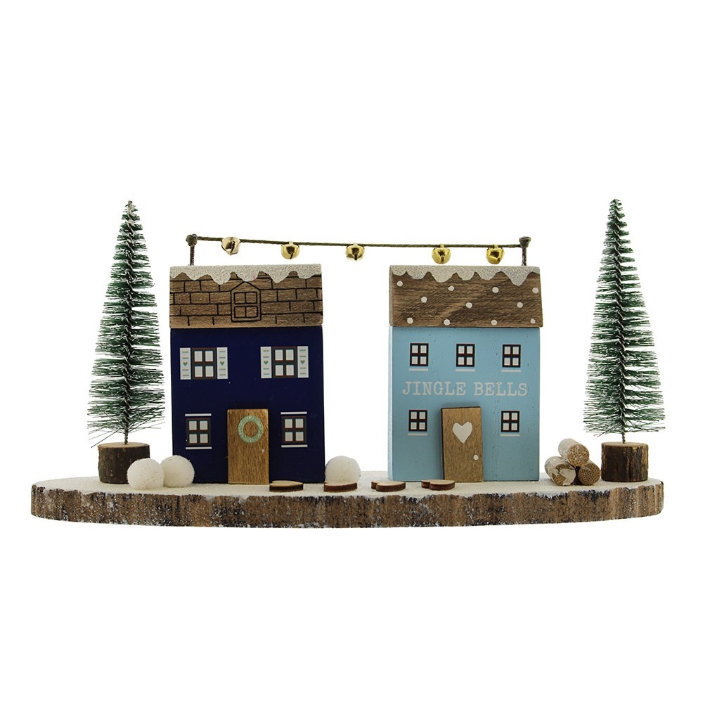 25cm Wooden Double Snowy House Ornament 25cm Wooden Double Snowy House Ornament