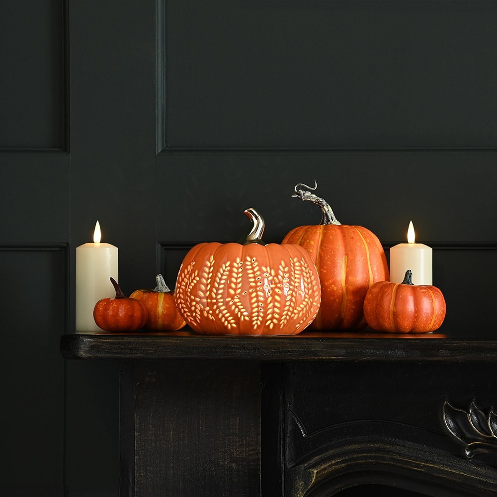 16cm Orange Porcelain Pumpkin Light-Up Decoration 16cm Orange Porcelain Pumpkin Light-Up Decoration