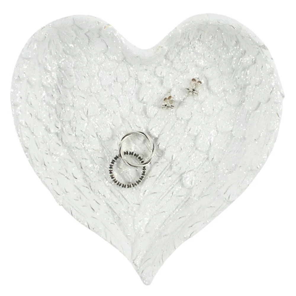 Glitter Heart Shaped Angel Wing Trinket Dish Glitter Heart Shaped Angel Wing Trinket Dish