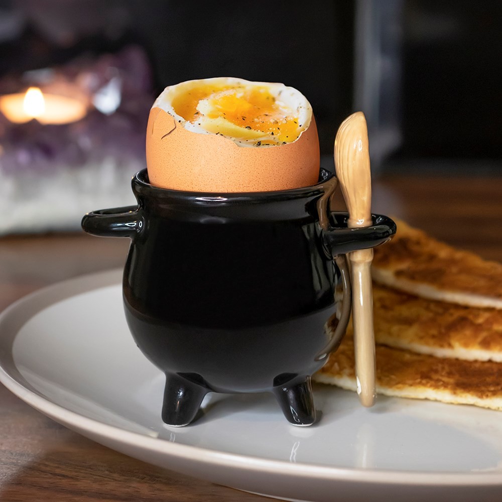 Cauldron Egg Cup with Broom Spoon Cauldron Egg Cup with Broom Spoon