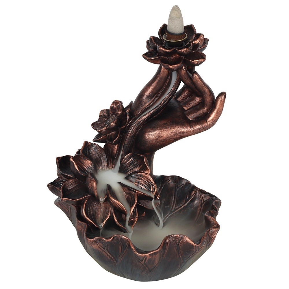Bronze Effect Hand with Flower Backflow Incense Burner Bronze Effect Hand with Flower Backflow Incense Burner