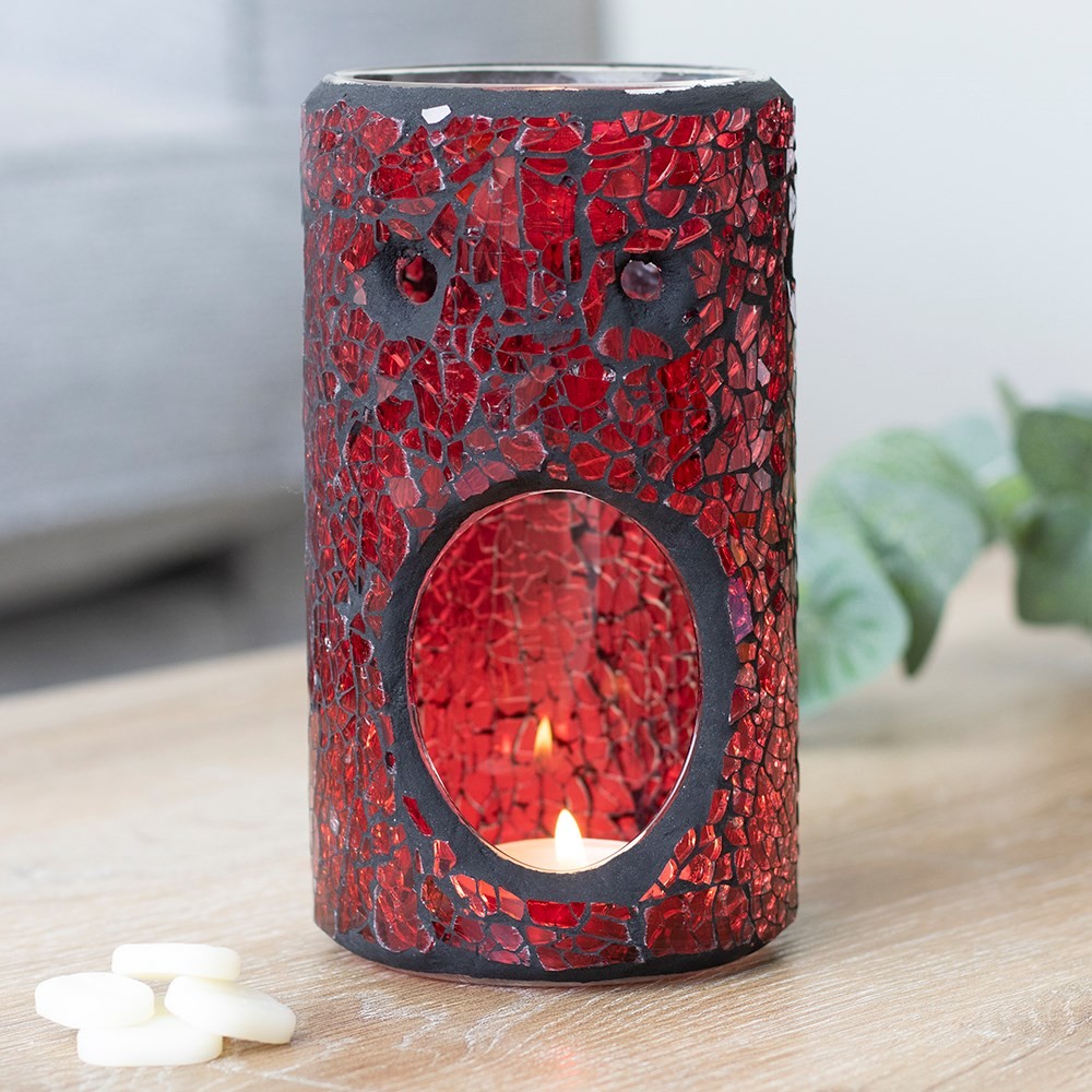 Red Pillar Crackle Glass Oil Burner and Wax Warmer Red Pillar Crackle Glass Oil Burner and Wax Warmer