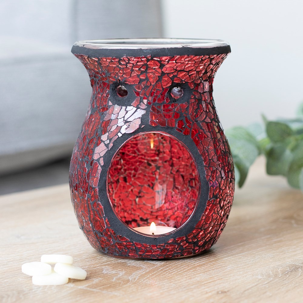 Large Red Crackle Glass Oil Burner and Wax Warmer Large Red Crackle Glass Oil Burner and Wax Warmer