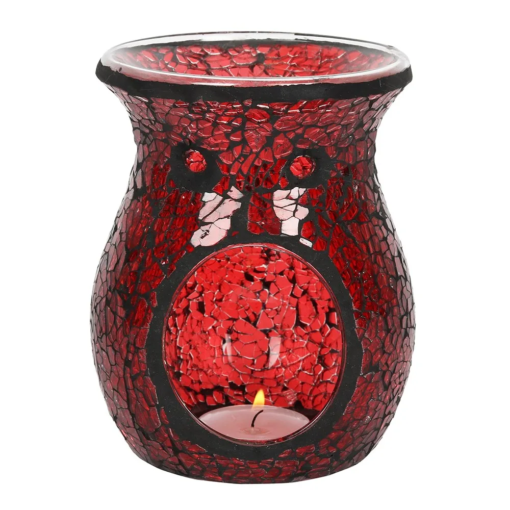 Large Red Crackle Glass Oil Burner and Wax Warmer - Image 2