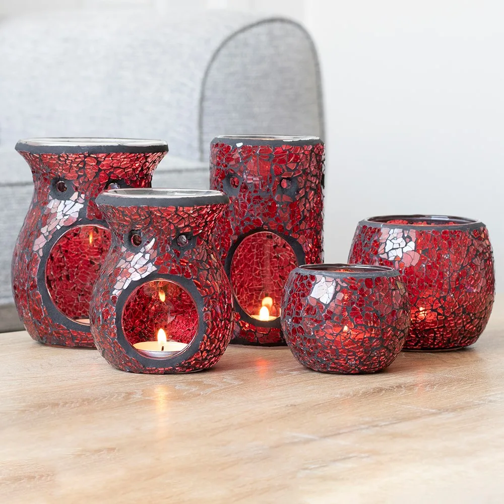 Large Red Crackle Glass Oil Burner and Wax Warmer - Image 5