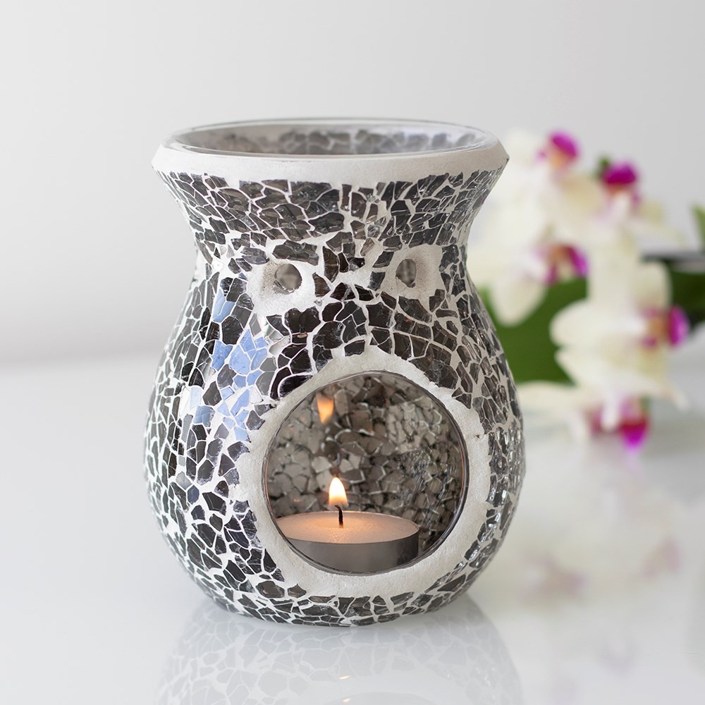 Small Gunmetal Grey Crackle Oil Burner and Wax Warmer Small Gunmetal Grey Crackle Oil Burner and Wax Warmer