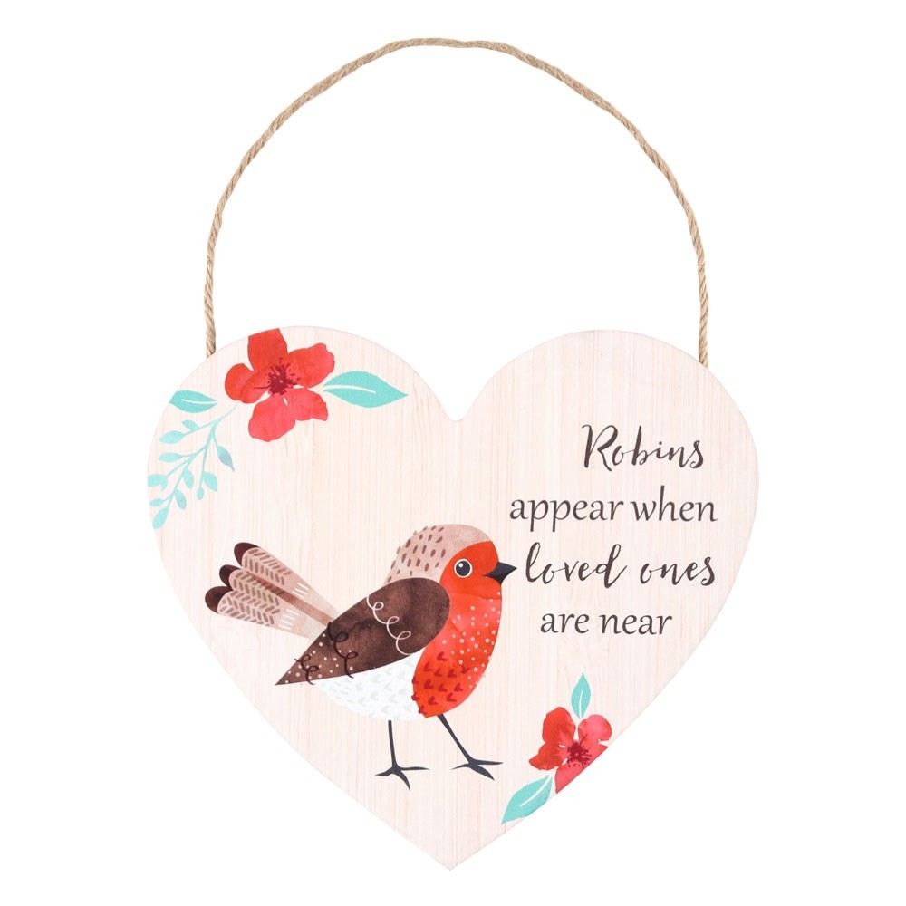 Loved Ones Winter Robin Hanging Heart Sign Loved Ones Winter Robin Hanging Heart Sign