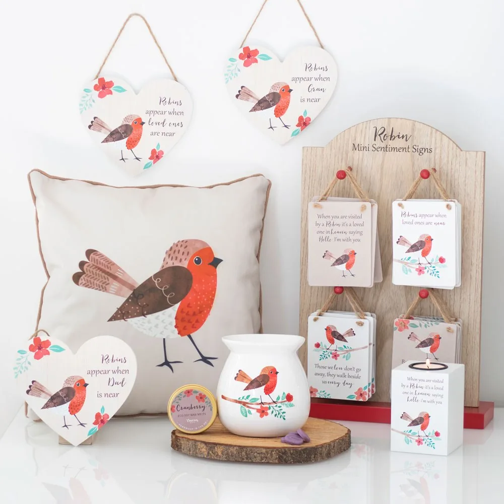 Loved Ones Winter Robin Hanging Heart Sign - Image 2