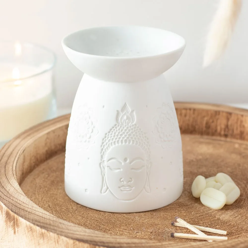 White Ceramic Buddha Face Oil Burner and Wax Warmer White Ceramic Buddha Face Oil Burner and Wax Warmer