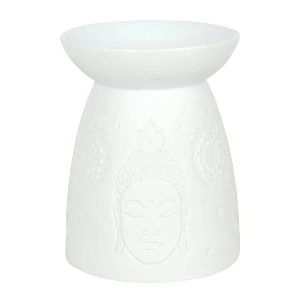 White Ceramic Buddha Face Oil Burner and Wax Warmer - Image 2