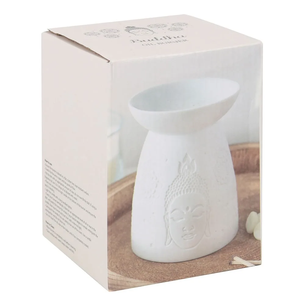 White Ceramic Buddha Face Oil Burner and Wax Warmer - Image 5