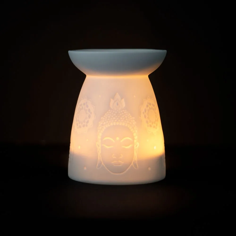 White Ceramic Buddha Face Oil Burner and Wax Warmer - Image 6