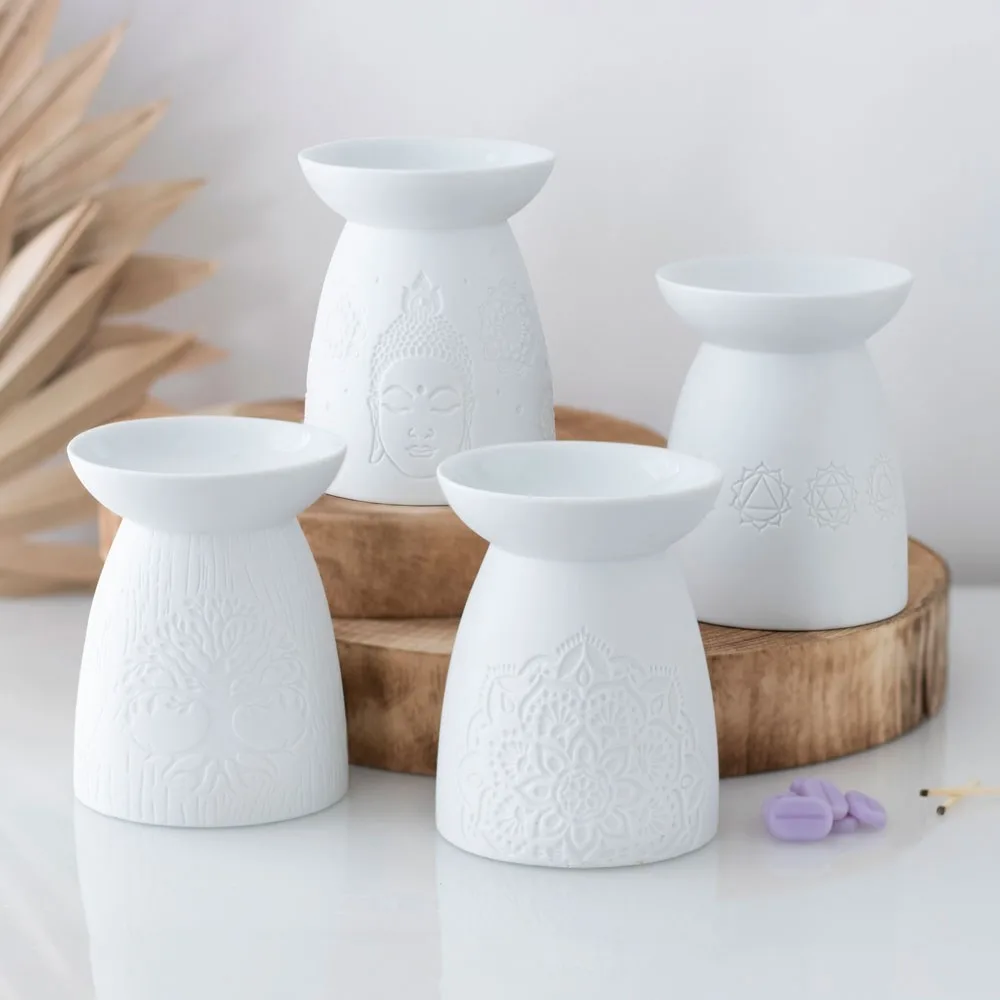 White Ceramic Buddha Face Oil Burner and Wax Warmer - Image 7