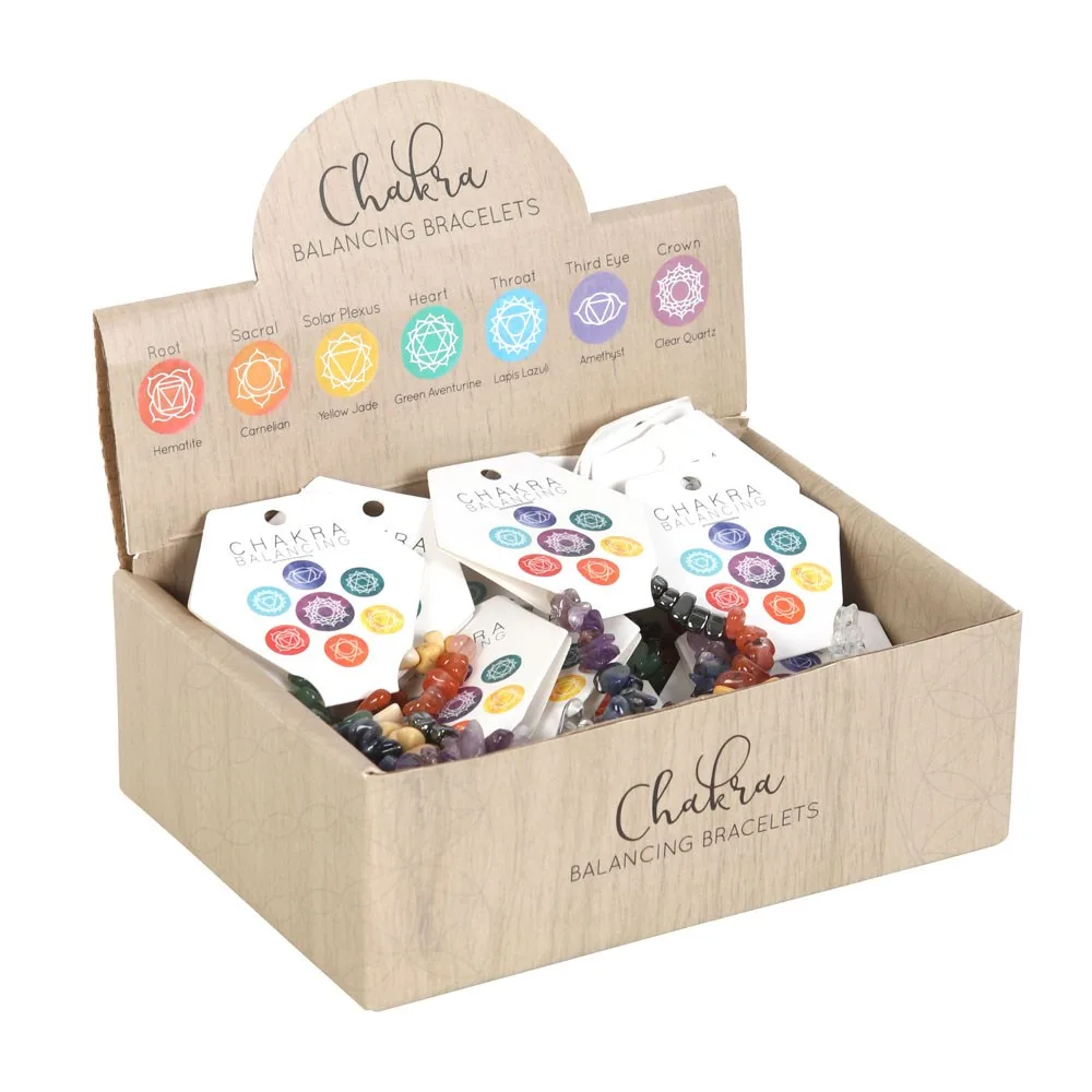 Set of 24 Chakra Crystal Chip Bracelets in Display Box - Image 2