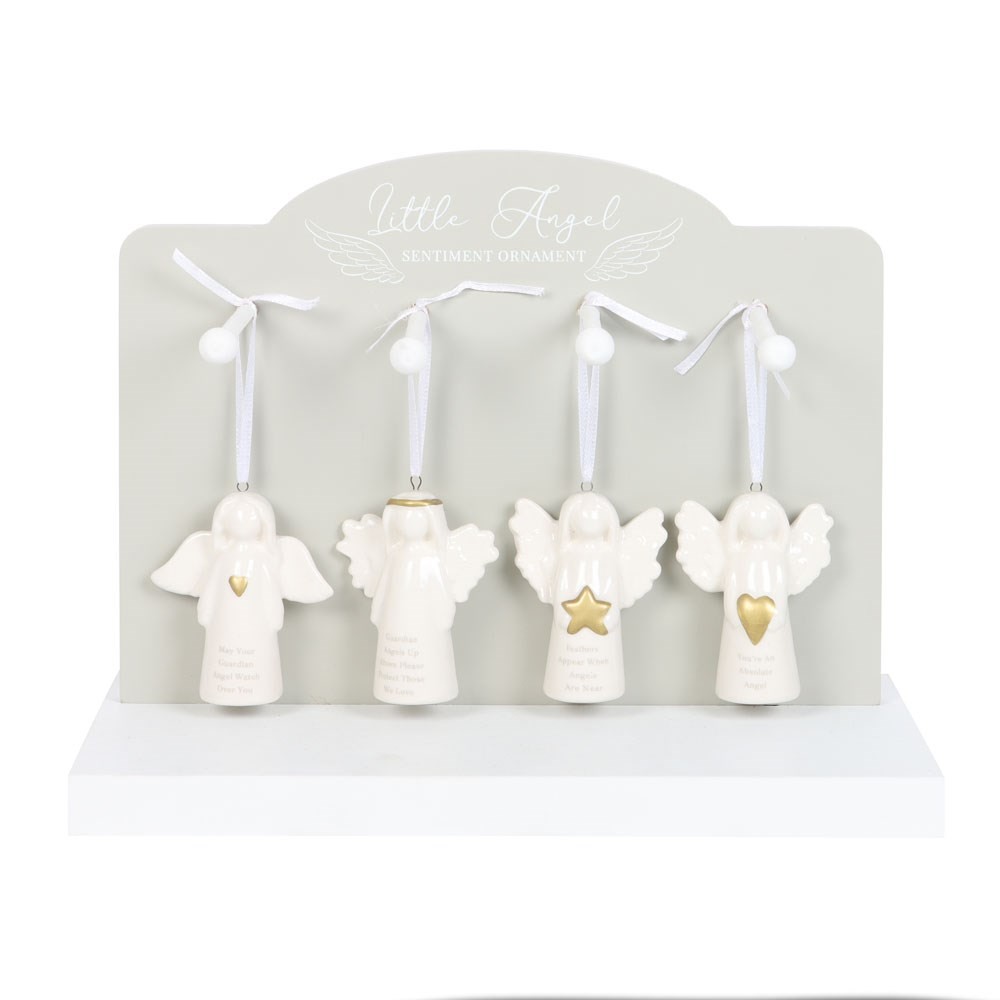 Set of 24 Angel Sentiment Ornaments on Display