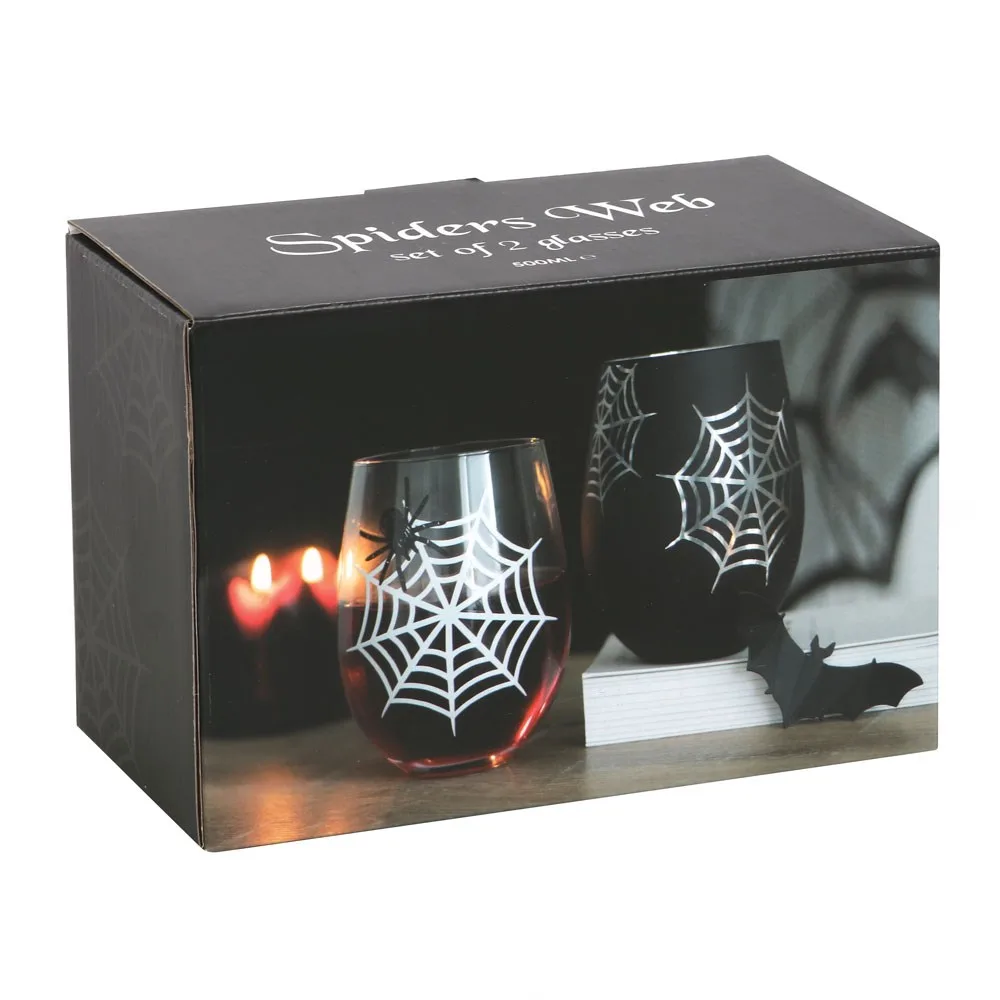 Set of 2 Spider and Web Stemless Wine Glasses - Image 2