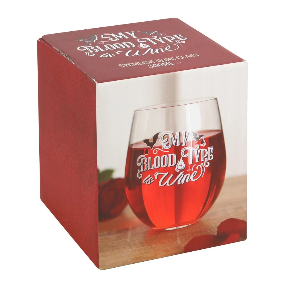 My Blood Type is Wine Stemless Wine Glass, photo 2 of 3