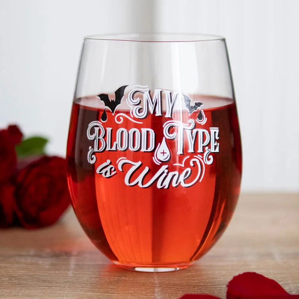 My Blood Type is Wine Stemless Wine Glass, photo 3 of 3