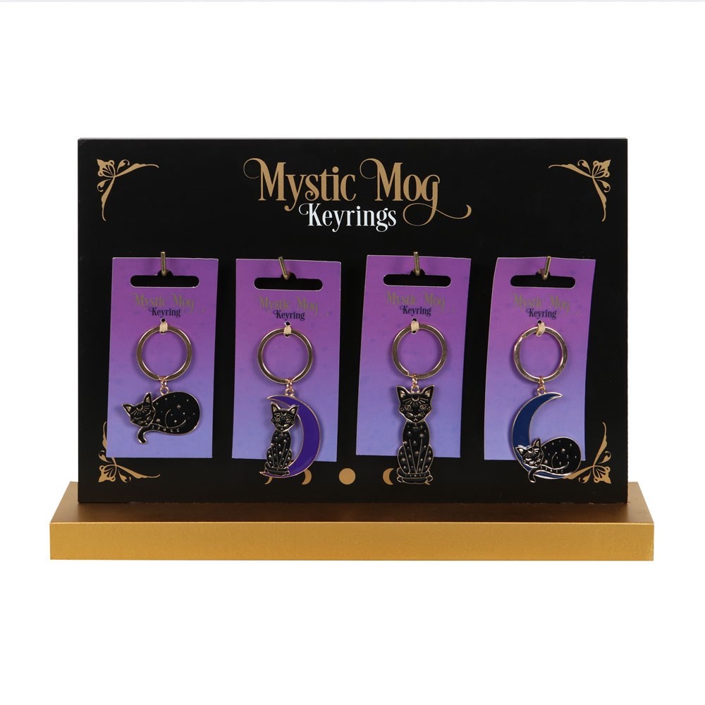 Set of 24 Mystic Mog Cat Keyrings on Display Set of 24 Mystic Mog Cat Keyrings on Display