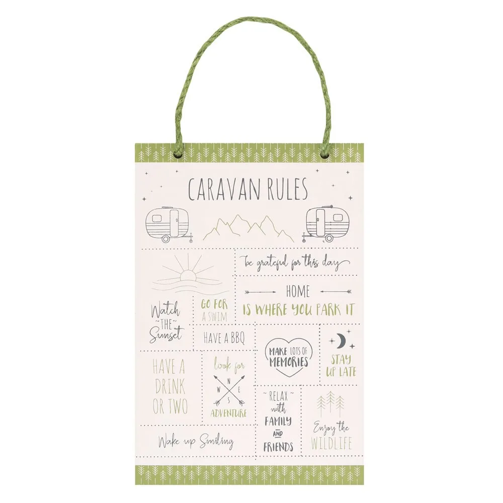 30cm Happy Camper Caravan Rules Hanging Sign 30cm Happy Camper Caravan Rules Hanging Sign