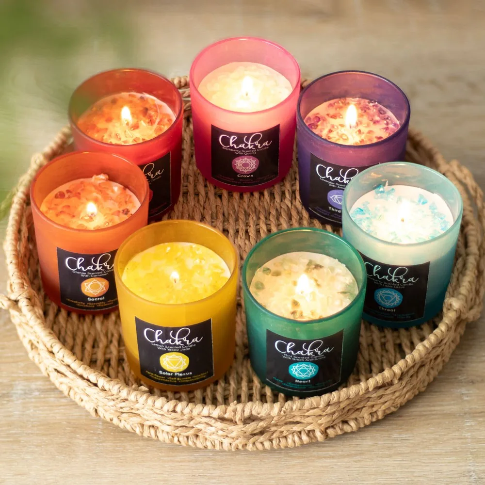 Root Chakra Strawberry Crystal Chip Candle - Image 5