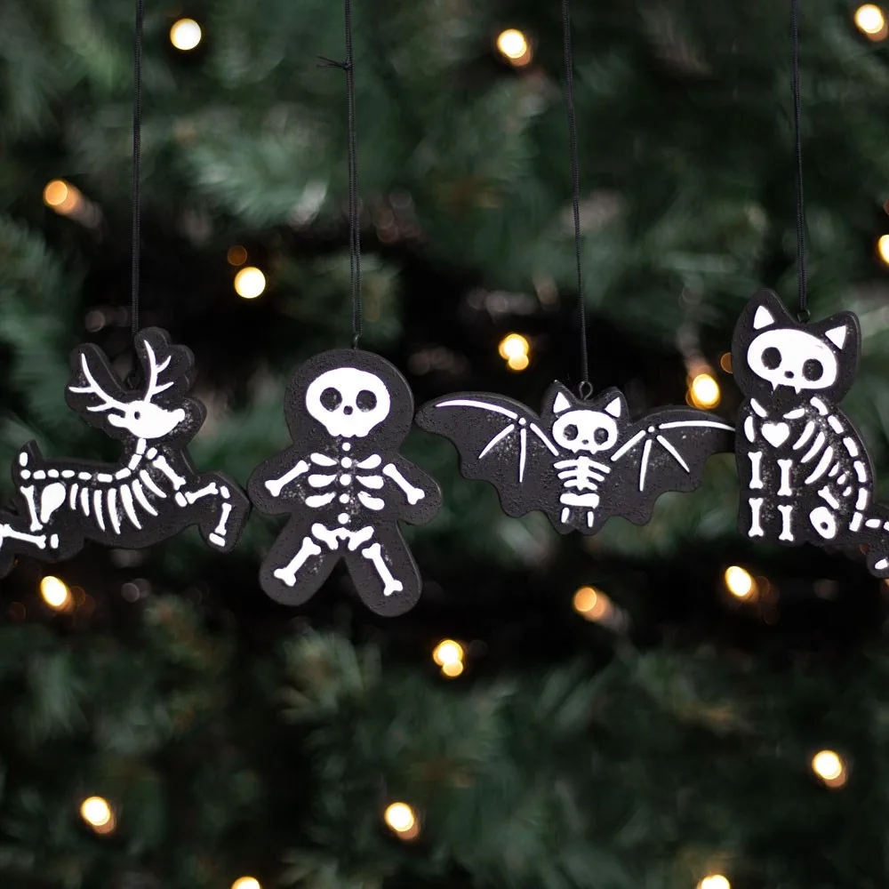 Set of 4 Black Creepy Skeleton Cookie Ornaments Set of 4 Black Creepy Skeleton Cookie Ornaments