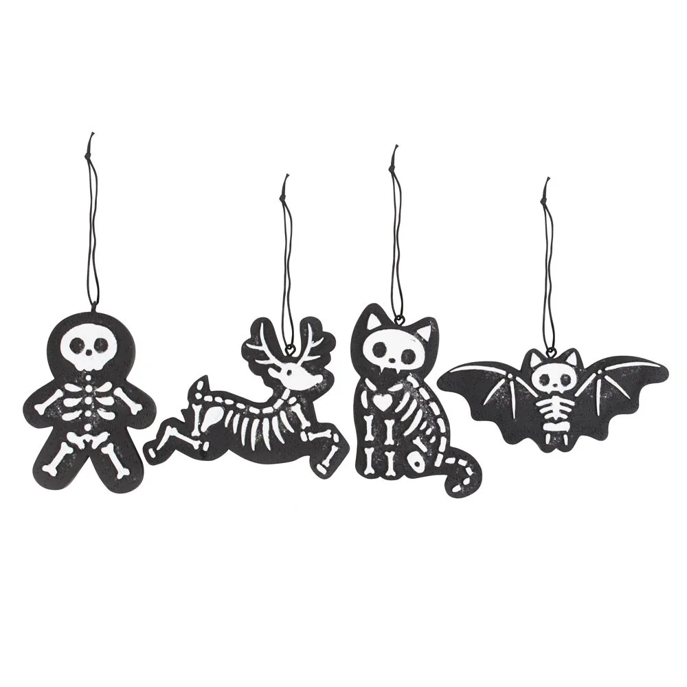 Set of 4 Black Creepy Skeleton Cookie Ornaments - Image 2