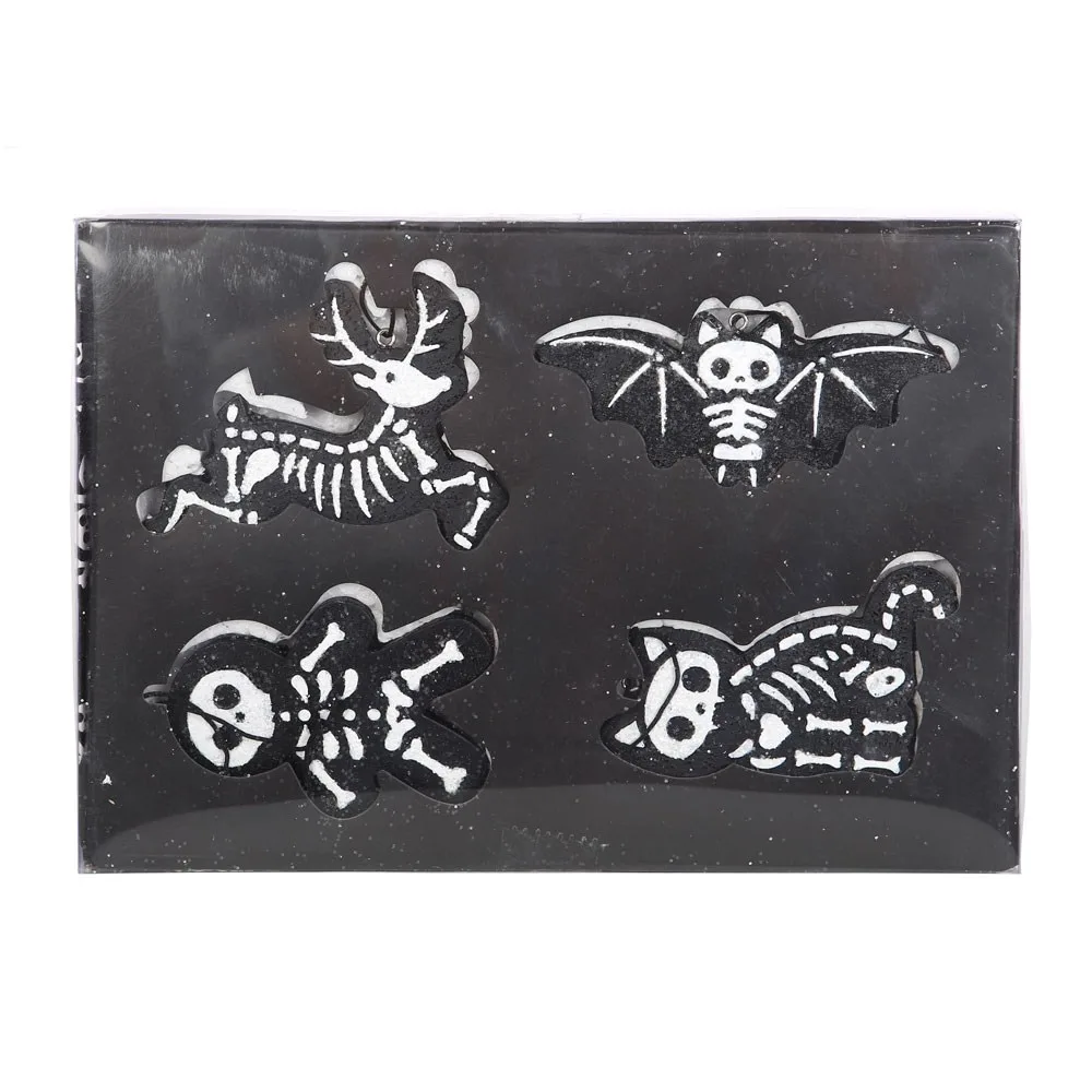 Set of 4 Black Creepy Skeleton Cookie Ornaments - Image 4