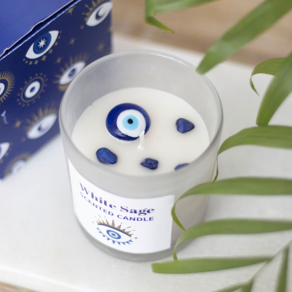 All Seeing Eye White Sage Crystal Chip Protection Candle All Seeing Eye White Sage Crystal Chip Protection Candle