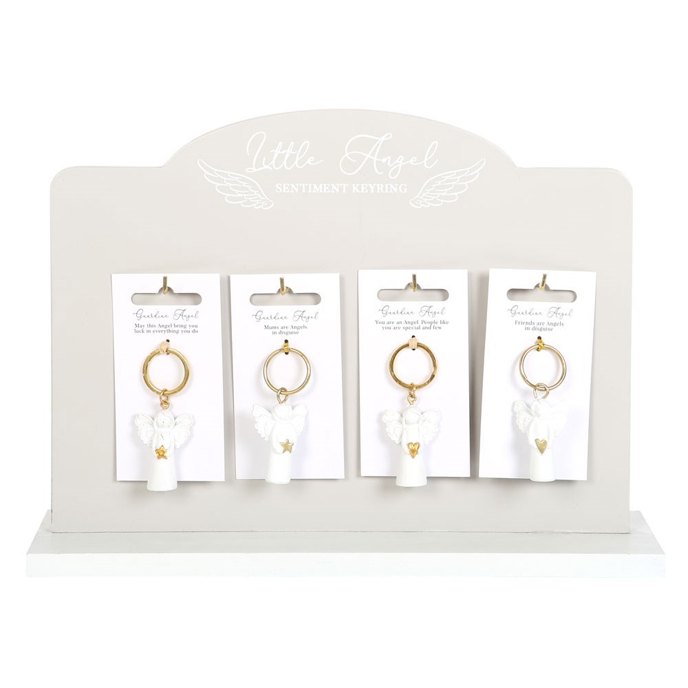 Set of 24 Guardian Angel Key Rings on Display Set of 24 Guardian Angel Key Rings on Display
