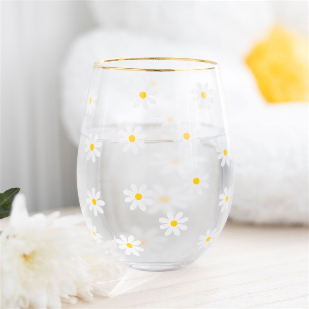 All Over Daisy Print Stemless Wine Glass All Over Daisy Print Stemless Wine Glass