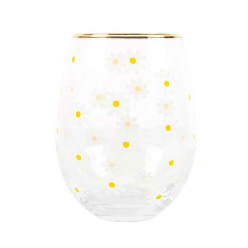 All Over Daisy Print Stemless Wine Glass - Image 2