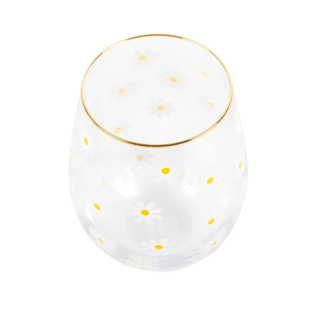 All Over Daisy Print Stemless Wine Glass - Image 3