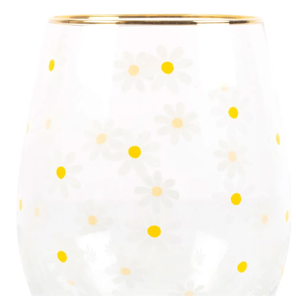 All Over Daisy Print Stemless Wine Glass - Image 4