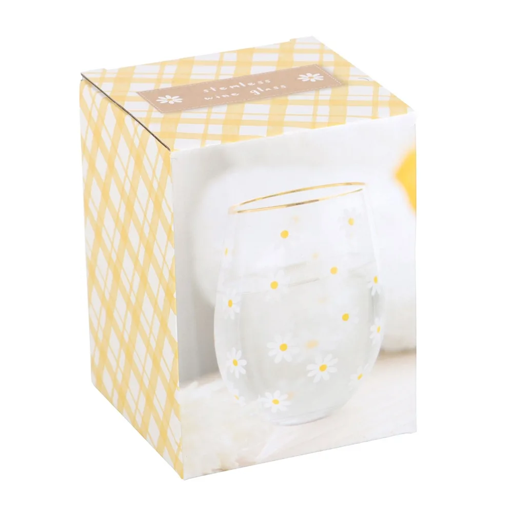 All Over Daisy Print Stemless Wine Glass - Image 5
