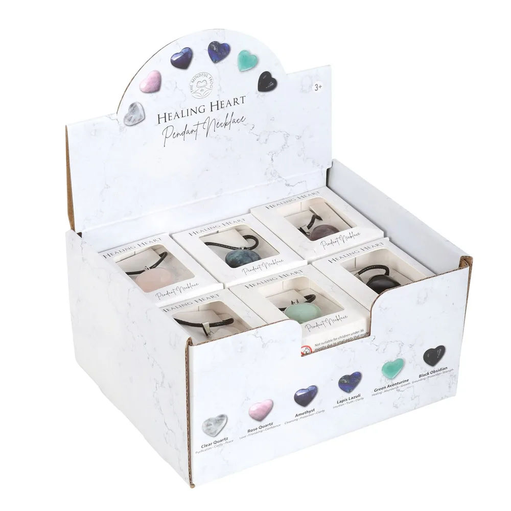 Set of 24 Healing Heart Crystal Necklaces in Display - Image 2