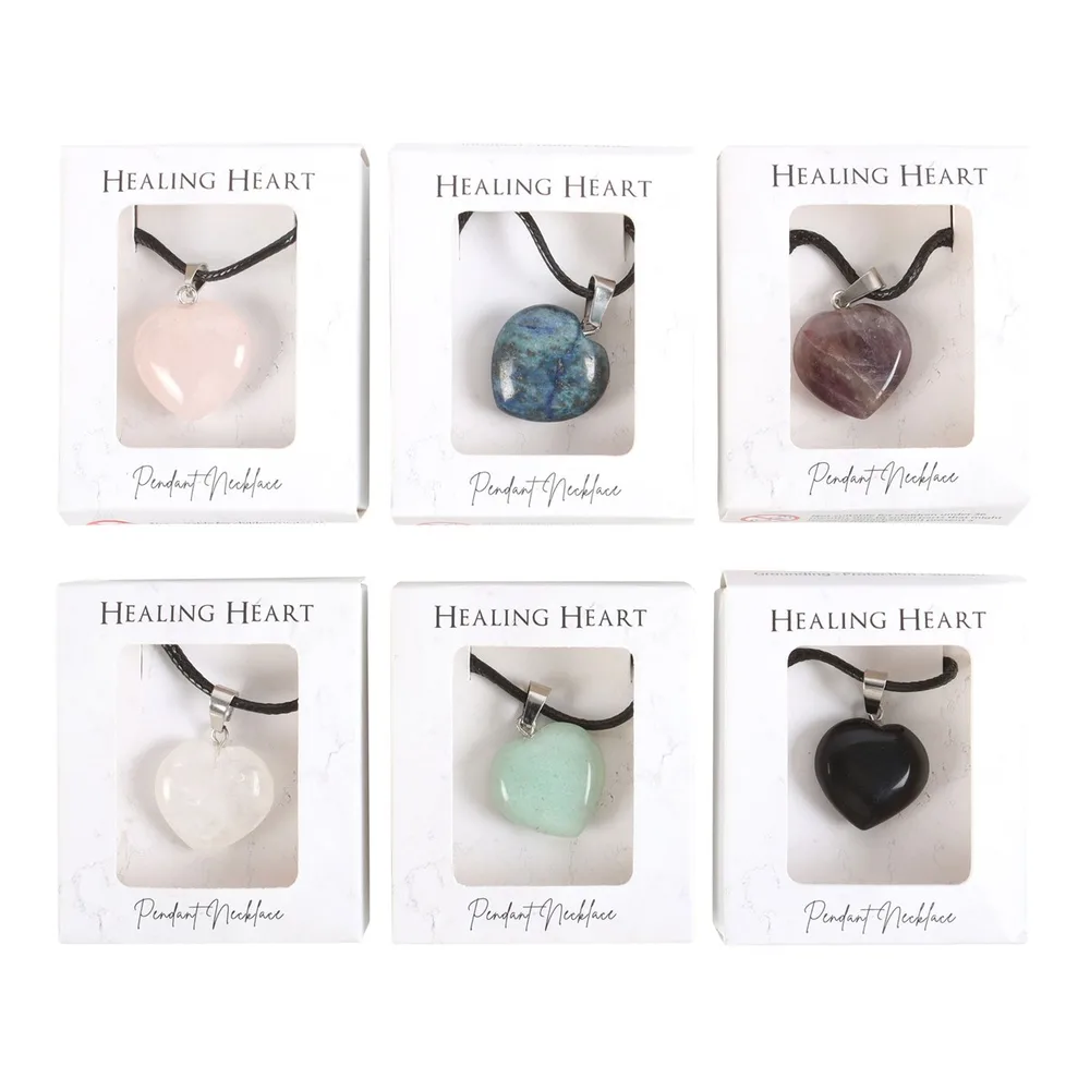 Set of 24 Healing Heart Crystal Necklaces in Display - Image 3