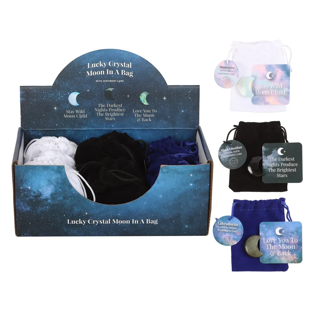 Set of 24 Lucky Crystal Moons in Display Set of 24 Lucky Crystal Moons in Display