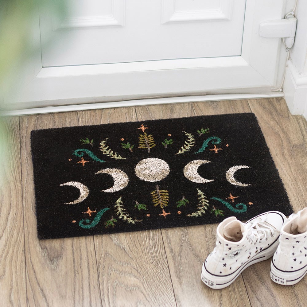Black Dark Forest Moon Phase Doormat Black Dark Forest Moon Phase Doormat