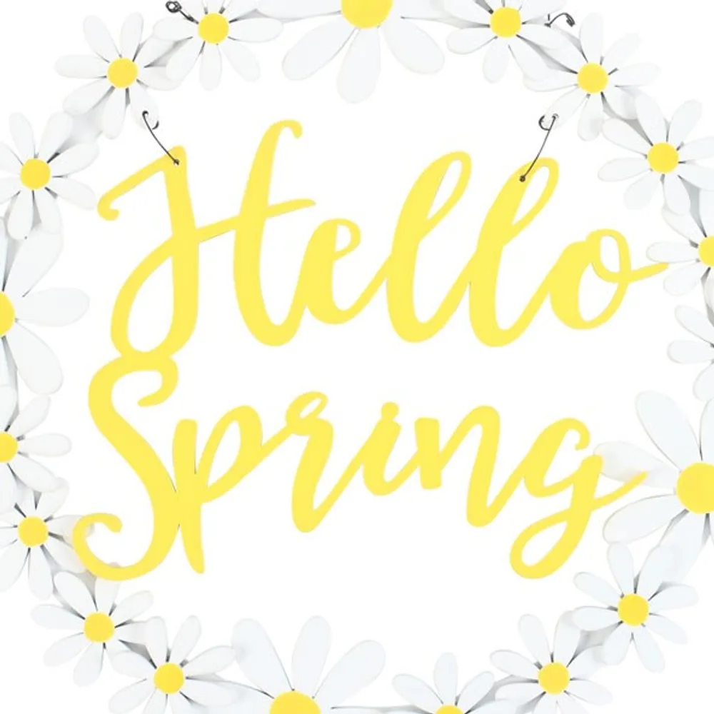 Hello Spring Hanging Daisy Wreath Decoration, photo 2 of 5