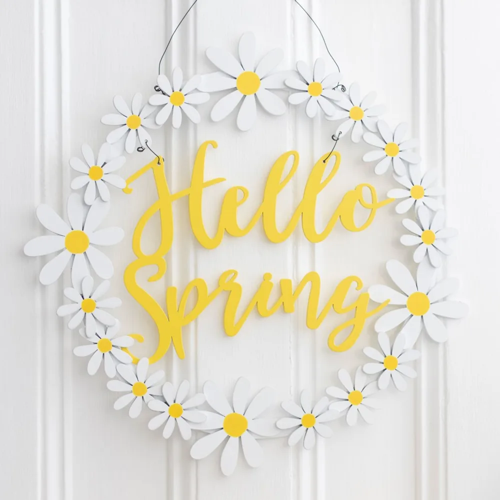 Hello Spring Hanging Daisy Wreath Decoration, photo 4 of 5