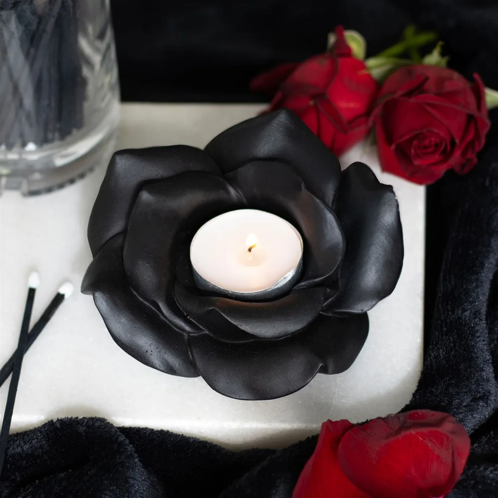 Black Rose Resin Tealight Candle Holder - Image 4