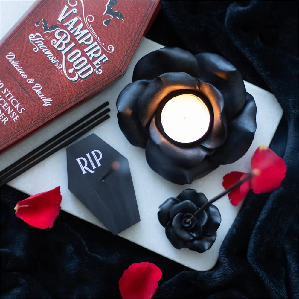 Black Rose Resin Tealight Candle Holder - Image 6