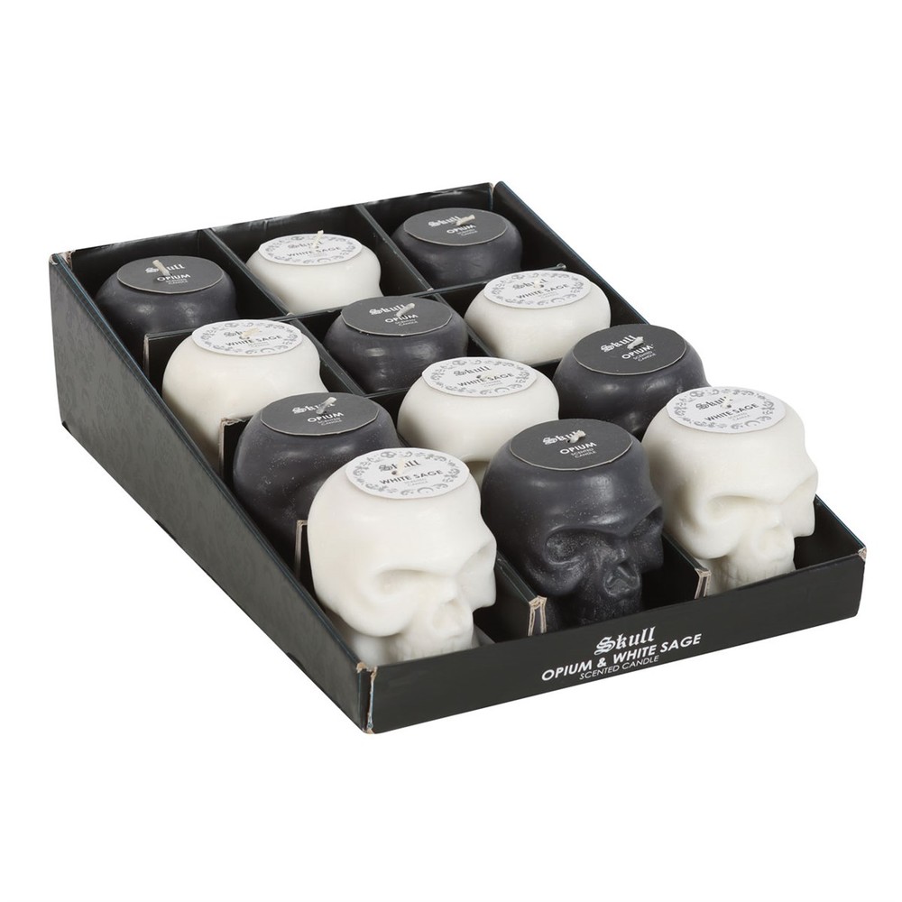Set of 12 Opium & White Sage Skull Candles in Display Set of 12 Opium & White Sage Skull Candles in Display