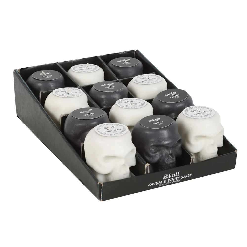 Set of 12 Opium & White Sage Skull Candles in Display Set of 12 Opium & White Sage Skull Candles in Display